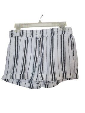 Old Navy Linen Blend Pull On Shorts Sz Small White Black Striped Coastal Preppy